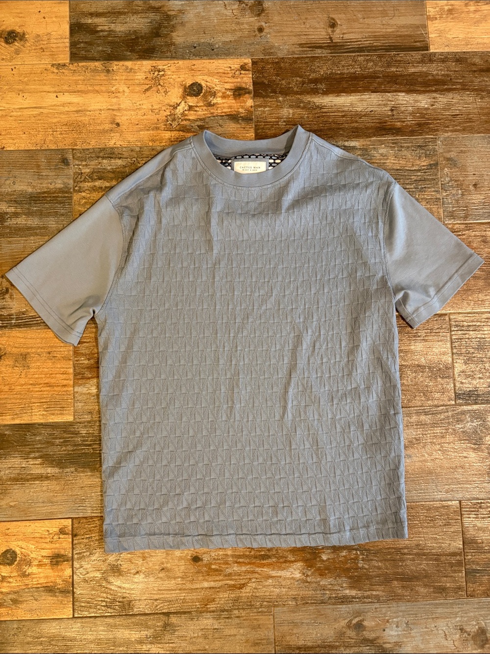 Cactus Light Blue Textured Crew Neck Short Sleeve Tee